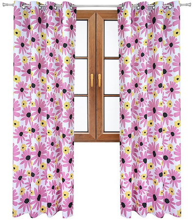 Zasłona w wzory Rubi różowe żółte kwiaty wzór J3