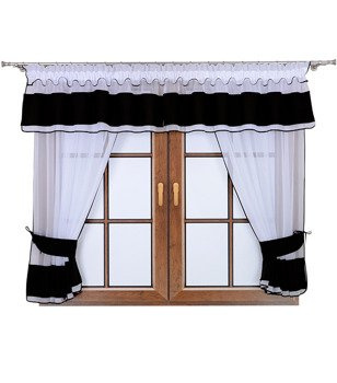 Komplet 2 firany z podwiązką i lambrekinem Lamia czarny