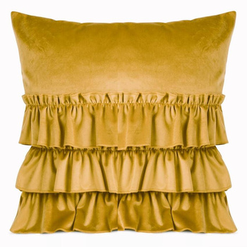 Poszewka welurowa aksamitna z trzema falbanami musztardowa Sale S48