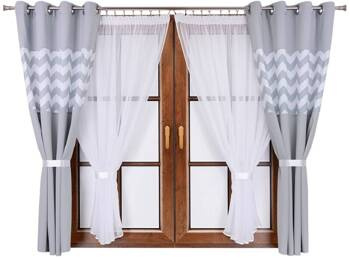 Komplet zasłony jasno szare duo zygzaki B1 dwa kokony z woalu Cindy 3