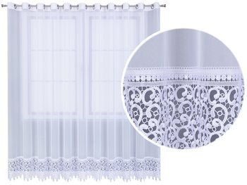 Elegancka firana z białego woalu ozdobiona szeroką gipiurą Ida