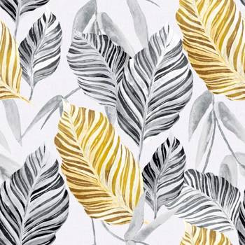Materiał na metry z nadrukiem duże liście złote szare wzór Y1 na zasłony