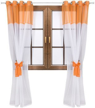Firana dwukolorowa z woalu wiązana Lethien biało-pomarańczowa