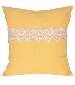 Poszewka z tkaniny matowej  ozdobiona gipiurą jasny żółty