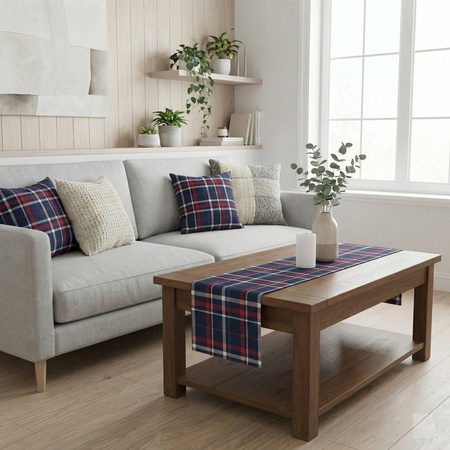 Bieżnik w kratę granatowo bordowy klasyczna dekoracja na stół ławę 