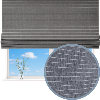Roleta rzymska lniana len w prążki grafitowa z naturalnego lnu w poziome paski