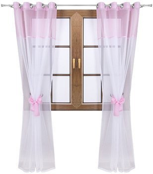 Firana dwukolorowa z woalu wiązana Lethien biało-jasnoróżowa