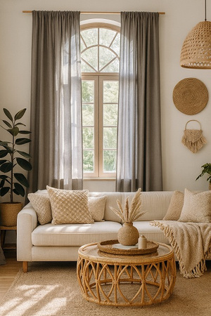 Stylowe zasłony z naturalnego lnu elegancka lniana zasłona len szary