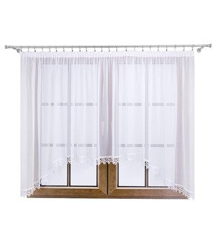 Firana łuk z białego woalu ozdobiona gipiurą Hana