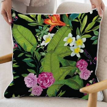 Ozdobna poszewka Rubi czarna zielona w liście kwiaty wzór N4