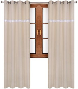 Zasłona chłodno beżowa ozdobiona gipiurą Ligia wzór 7