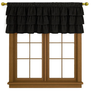 Lambrekin firana z czarnego woalu Carmen IV wykończona uroczymi falbanami