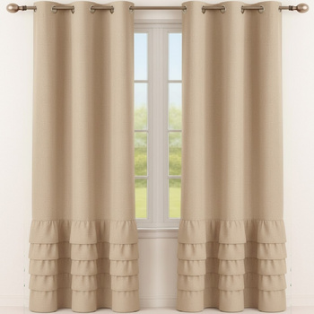 Elegancka zasłona gładka matowa z falbanami Carmen beżowa
