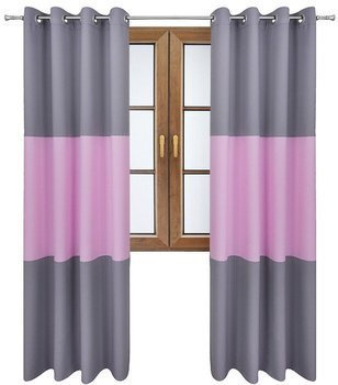 Zasłona gładka matowa trio Sally szara z jasnym różem