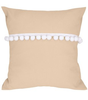 Poszewka matowa ozdobiona białymi pomponami beżowa