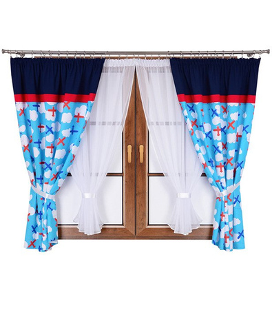Zestaw dziecięcy zasłony w samoloty firany z woalu Mika II wzór 9