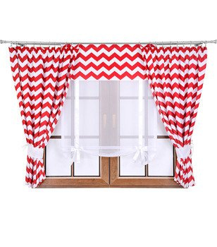 Komplet 2 zasłony czerwone zygzaki B4 panel z kokardkami Rubi IV