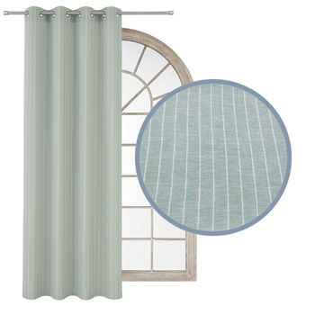 Zasłony z naturalnego lnu w prążki lniana zasłona pastelowa zieleń len w paski