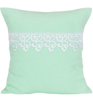 Poszewka z tkaniny matowej  ozdobiona gipiurą miętowa
