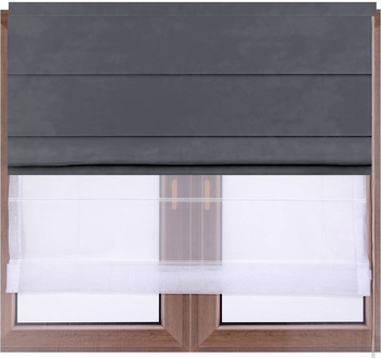 Roleta rzymska DUO z aksamitnego weluru szara i białego woalu łańcuszek