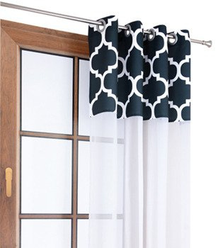 Firana duo z białego woalu i tkaniny w grafitowe maroko Rubi 3 wzór A2