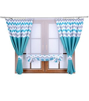 Komplet zasłon z panelem turkusowy duo zygzaki B3 Rubi IX