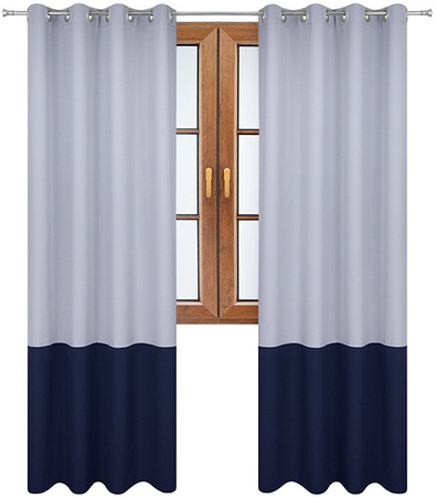 Zasłona duo jasno szara z pasem na dole granatowym Soma
