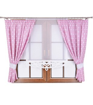 Komplet 2 zasłony różowe groszki E2 panel z ażurem Rubi V kropki