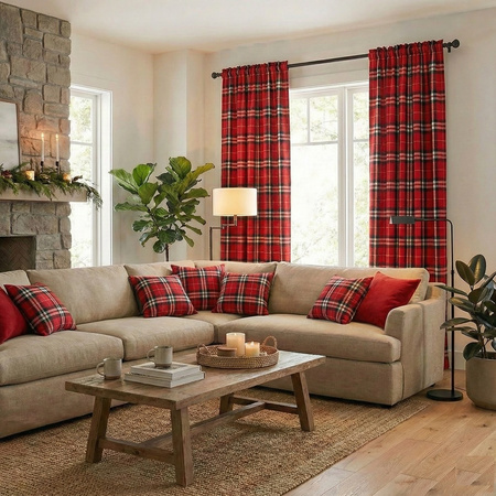 Poszewka w kratę czerwono bordowa na poduszkę klasyczna dekoracja 