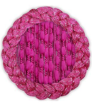 Makarony z puchatymi kuleczkami sznurki z srebrną nicią ciemny róż