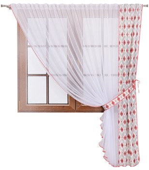 Asymetryczna firana z pasem zasłonowym Tala IV koral