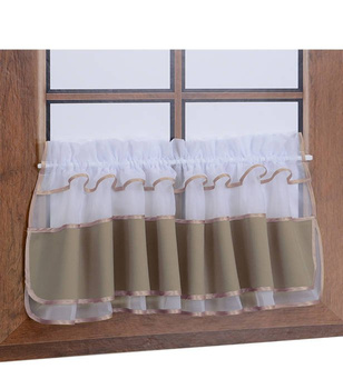 Zazdrostka z woalu i tkaniny matowej beżowo szara Bari z falbanką Sale S50