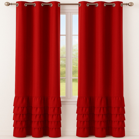 Elegancka zasłona gładka matowa z falbanami Carmen czerwona