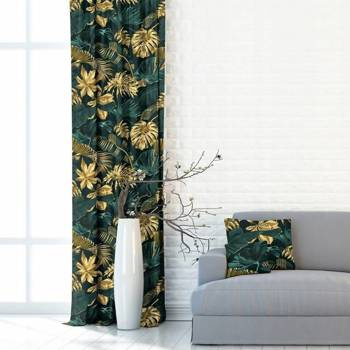 Zasłona w wzory Rubi monstera złota butelkowa zieleń wzór W1
