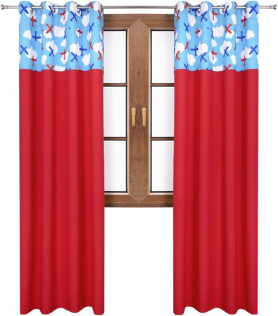 Zasłona czerwona matowa duo samoloty Rubi 2 wzór S1