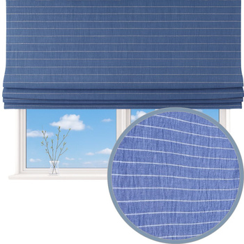 Roleta rzymska lniana len w prążki niebieska z naturalnego lnu w poziome paski