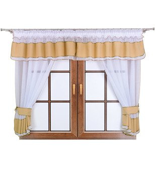 Komplet 2 firany z podwiązką i lambrekinem Lamia piaskowy