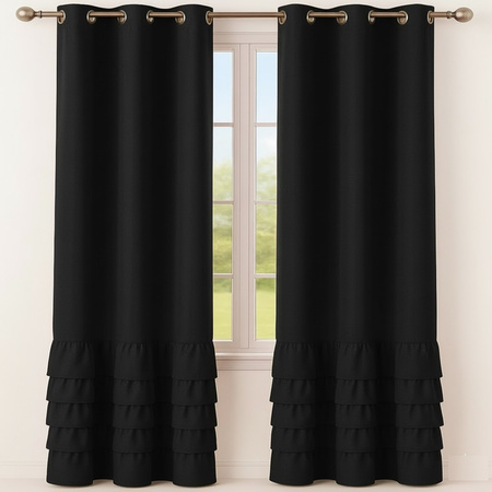 Elegancka zasłona gładka matowa z falbanami Carmen czarna