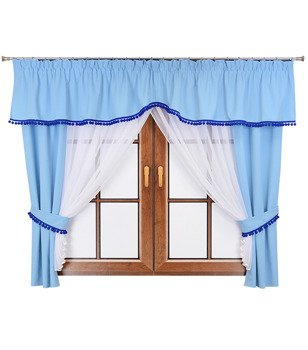 Komplet zasłon i firana z lambrekinem ozdobiony pomponami Lilo X wzór 6