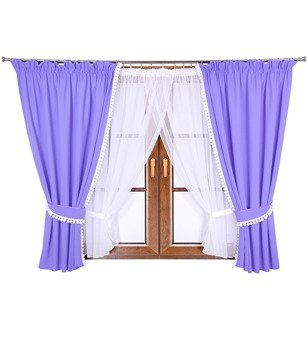 Komplet 2 zasłony z pomponami firana z woalu Lilo 9 wzór 7