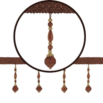 Dekoracyjna taśma z koralikami do firan i zasłon obrusów długi brązowy z złotym