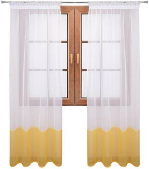 Śliczna klasyczna firana z białego woalu duo pas żółty Lola