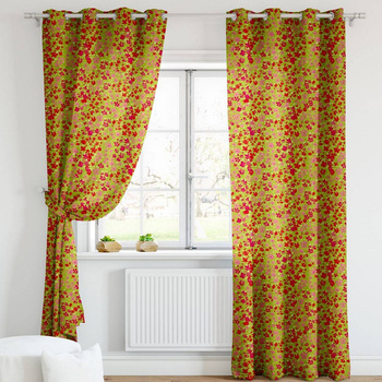 Zasłona seledynowa w wzory Rubi różowe drobne kwiaty łączka wzór J7