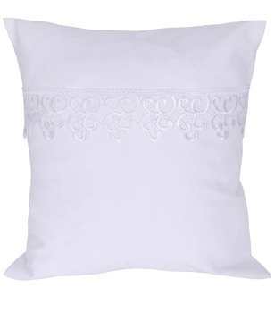Poszewka z tkaniny matowej  ozdobiona gipiurą biała