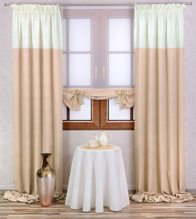 Stylowa zasłona duo chłodny beż z pasem na górze granatowym Massa