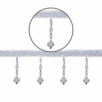 Dekoracyjna taśma z koralikami do firan i zasłon obrusów długi biały