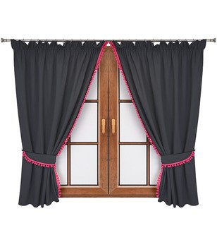 Komplet zasłon grafitowych z pomponami Lilo 16 wzór 10