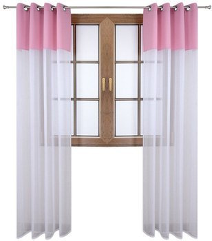 Firana duo z woalu i tkanina matowa pastelowa różowa Inez II