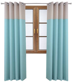 Stylowa zasłona duo jasno turkusowa z pasem na górze beżowo szarym Massa