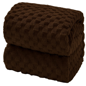 Gruby koc wytłaczany wzór efekt 3D narzuta pled na łóżko kanapę miękki ciemny brązowy